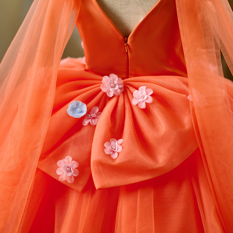 Lovely Orange Flower Girl Dress Princess Birthday Party Gown D028