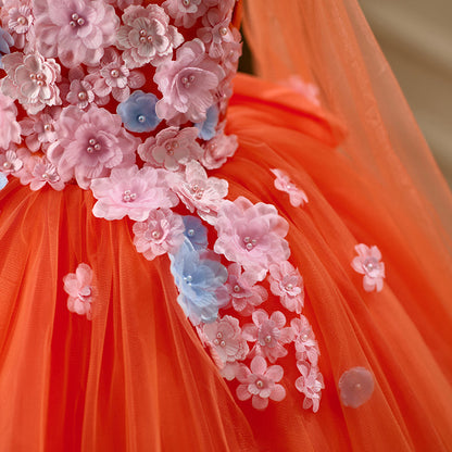 Lovely Orange Flower Girl Dress Princess Birthday Party Gown D028