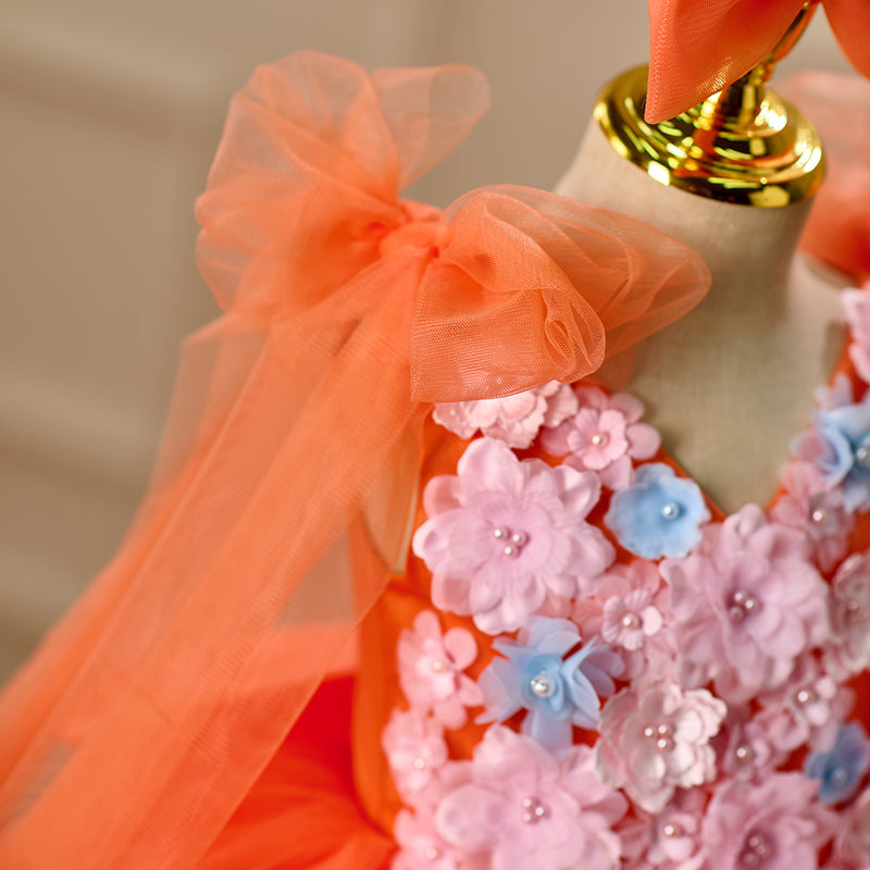 Lovely Orange Flower Girl Dress Princess Birthday Party Gown D028