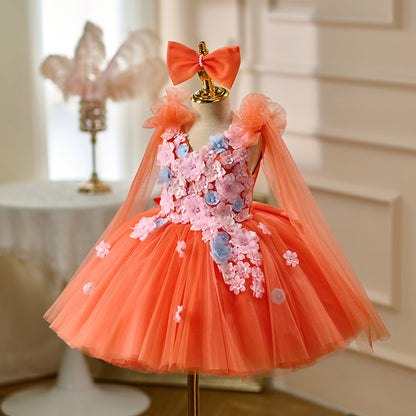 Lovely Orange Flower Girl Dress Princess Birthday Party Gown D028