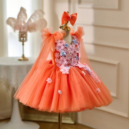 Lovely Orange Flower Girl Dress Princess Birthday Party Gown D028