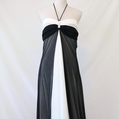 Black and white vintage fashion stunning high waist halter neckline long Chiffon Tulle prom dress evening gown party dress bridesmaid dress gh3605
