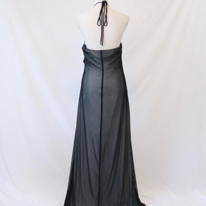 Black and white vintage fashion stunning high waist halter neckline long Chiffon Tulle prom dress evening gown party dress bridesmaid dress gh3605