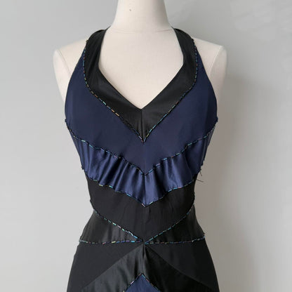 Dark Navy and Black Jumpsuit Fairy Halter Back Lace Up Women's Short/Midi satin Homecoming Dress, Evening Gown, Party Dress gh4122