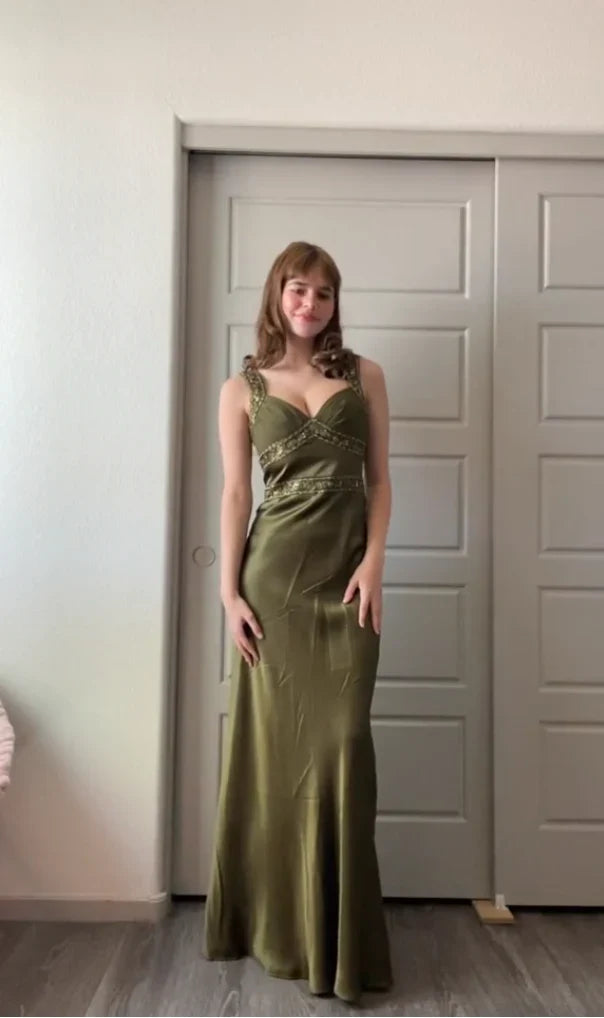 Elegant Sheath Olive Green Prom Dresses Long Formal Dress SH4539