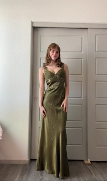 Elegant Sheath Olive Green Prom Dresses Long Formal Dress SH4539