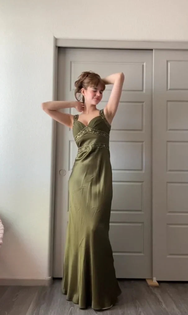 Elegant Sheath Olive Green Prom Dresses Long Formal Dress SH4539