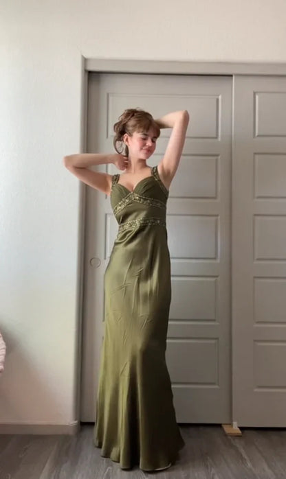 Elegant Sheath Olive Green Prom Dresses Long Formal Dress SH4539