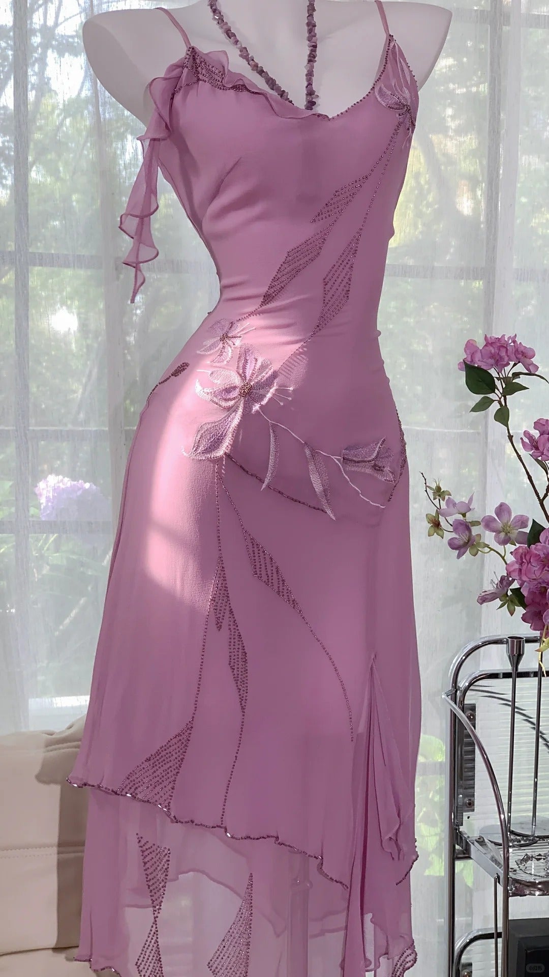 Enchanting Purple Chiffon Beaded Mermaid Prom Dress P3264
