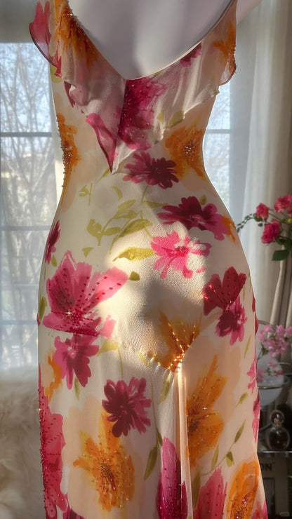 Colorful Printed V-Neck Chiffon Mermaid Prom Dress P3288