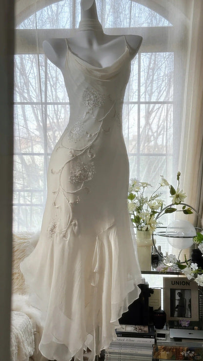 Pure and Elegant Chiffon Strap Beaded Mermaid Prom Dress P3292