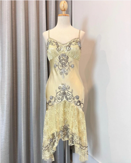 Vintage Yellow Strap Heavy Beaded Satin Lace Mermaid Prom Dress P3393