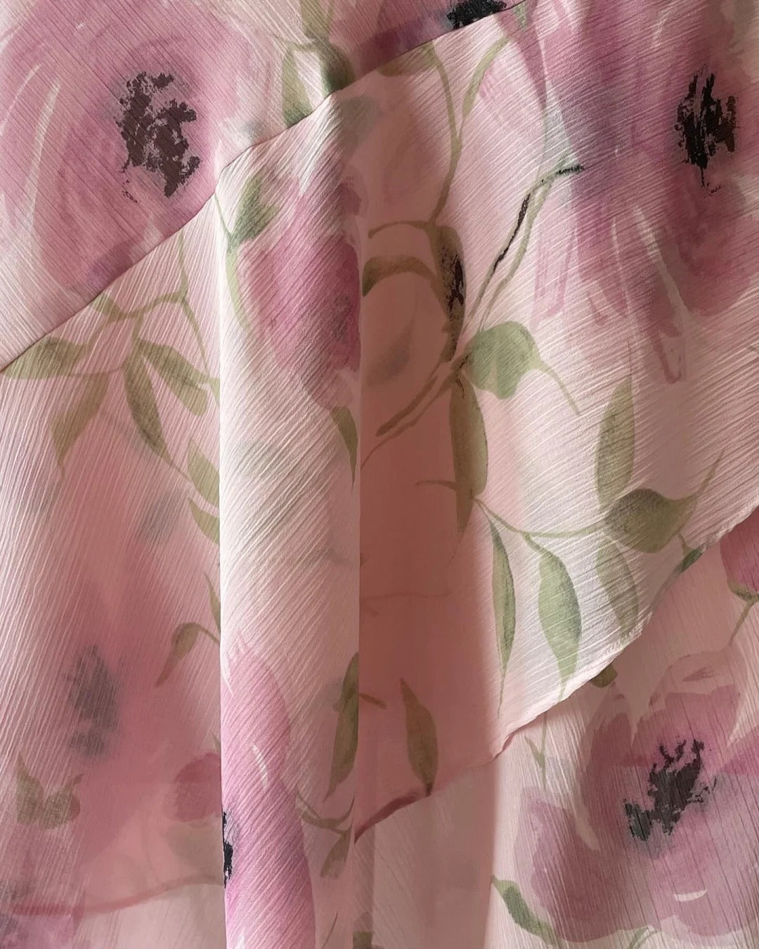 Cute Pink Printed Swing Neck Sleeveless Chiffon Prom Dress P3395