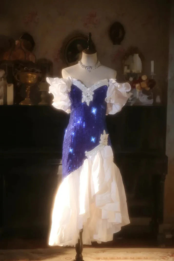 Shiny Mermaid Off the Shoulder Royal Blue Sequin Prom Dress Party Dress SH4069