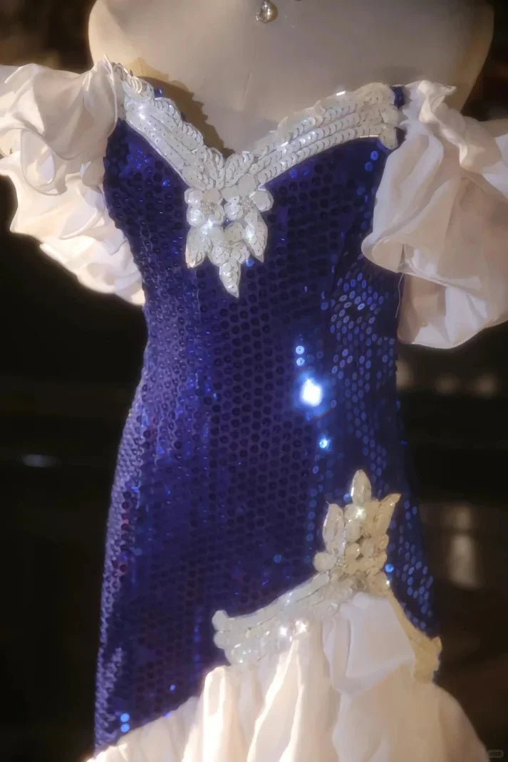 Shiny Mermaid Off the Shoulder Royal Blue Sequin Prom Dress Party Dress SH4069