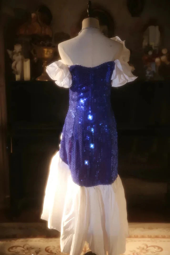 Shiny Mermaid Off the Shoulder Royal Blue Sequin Prom Dress Party Dress SH4069