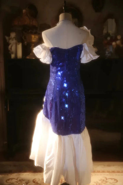 Shiny Mermaid Off the Shoulder Royal Blue Sequin Prom Dress Party Dress SH4069