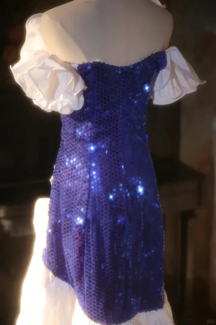 Shiny Mermaid Off the Shoulder Royal Blue Sequin Prom Dress Party Dress SH4069