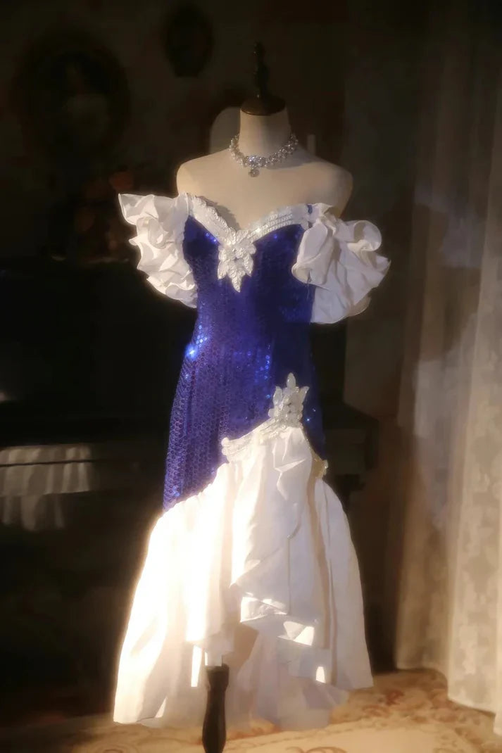 Shiny Mermaid Off the Shoulder Royal Blue Sequin Prom Dress Party Dress SH4069