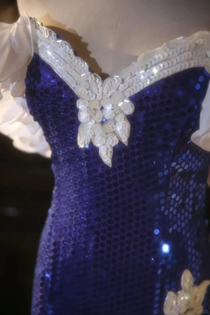 Shiny Mermaid Off the Shoulder Royal Blue Sequin Prom Dress Party Dress SH4069