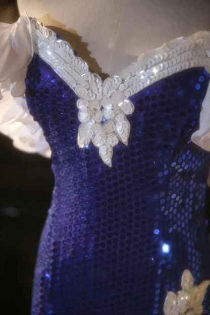 Shiny Mermaid Off the Shoulder Royal Blue Sequin Prom Dress Party Dress SH4069