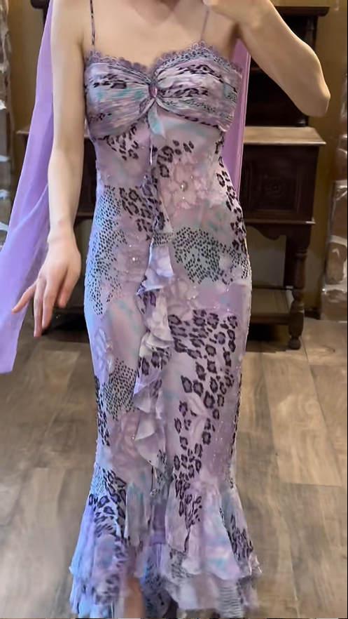 Charming Purple Leopard Strapless Chiffon Mermaid Prom Dress P3793
