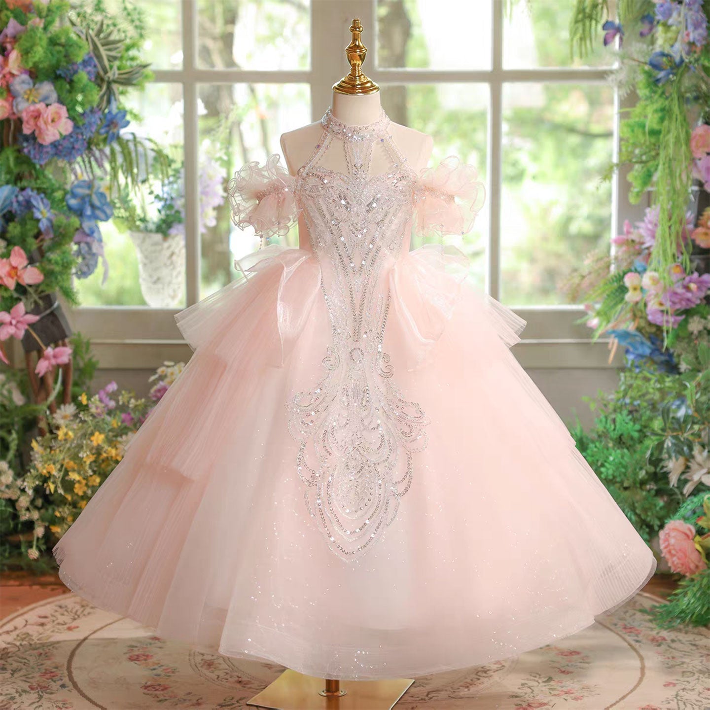 Elegant Off Shoulder Beaded Girl Dress Princess Birthday Pageant D327