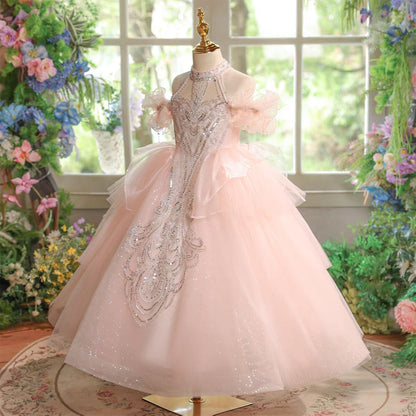 Elegant Off Shoulder Beaded Girl Dress Princess Birthday Pageant D327