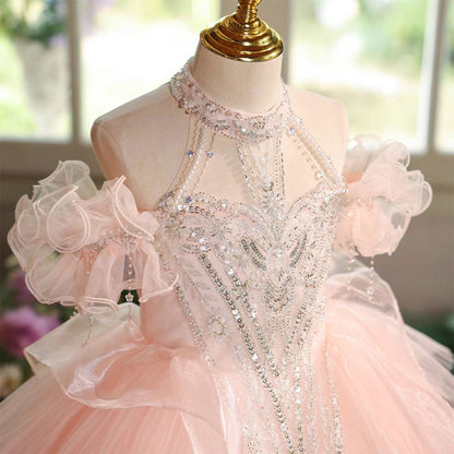 Elegant Off Shoulder Beaded Girl Dress Princess Birthday Pageant D327