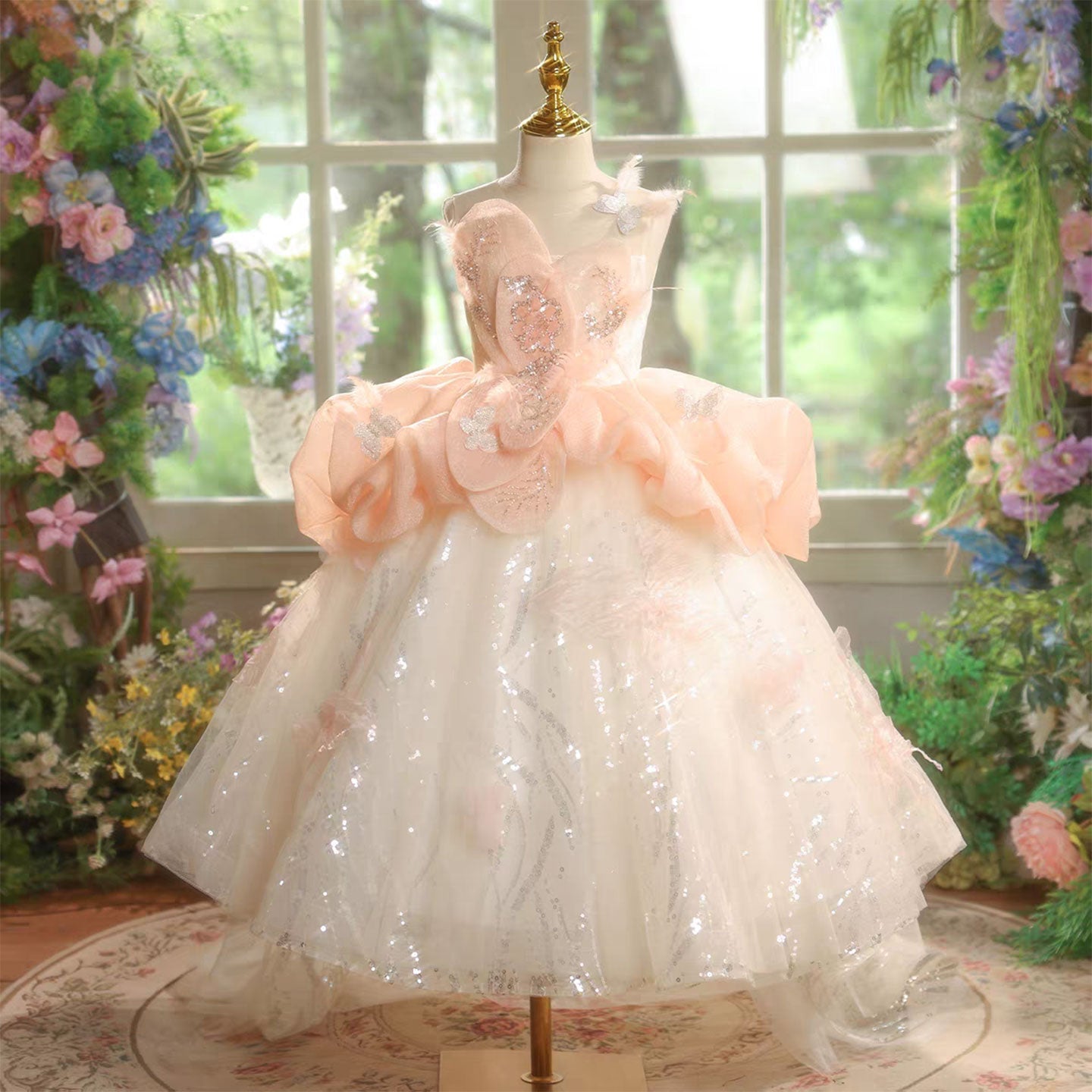 Charming Pink Girl Dress for Princess Birthday Pageant D326