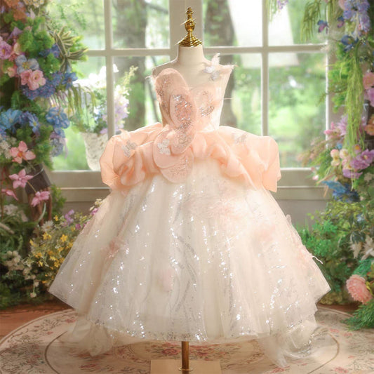 Charming Pink Girl Dress for Princess Birthday Pageant D326