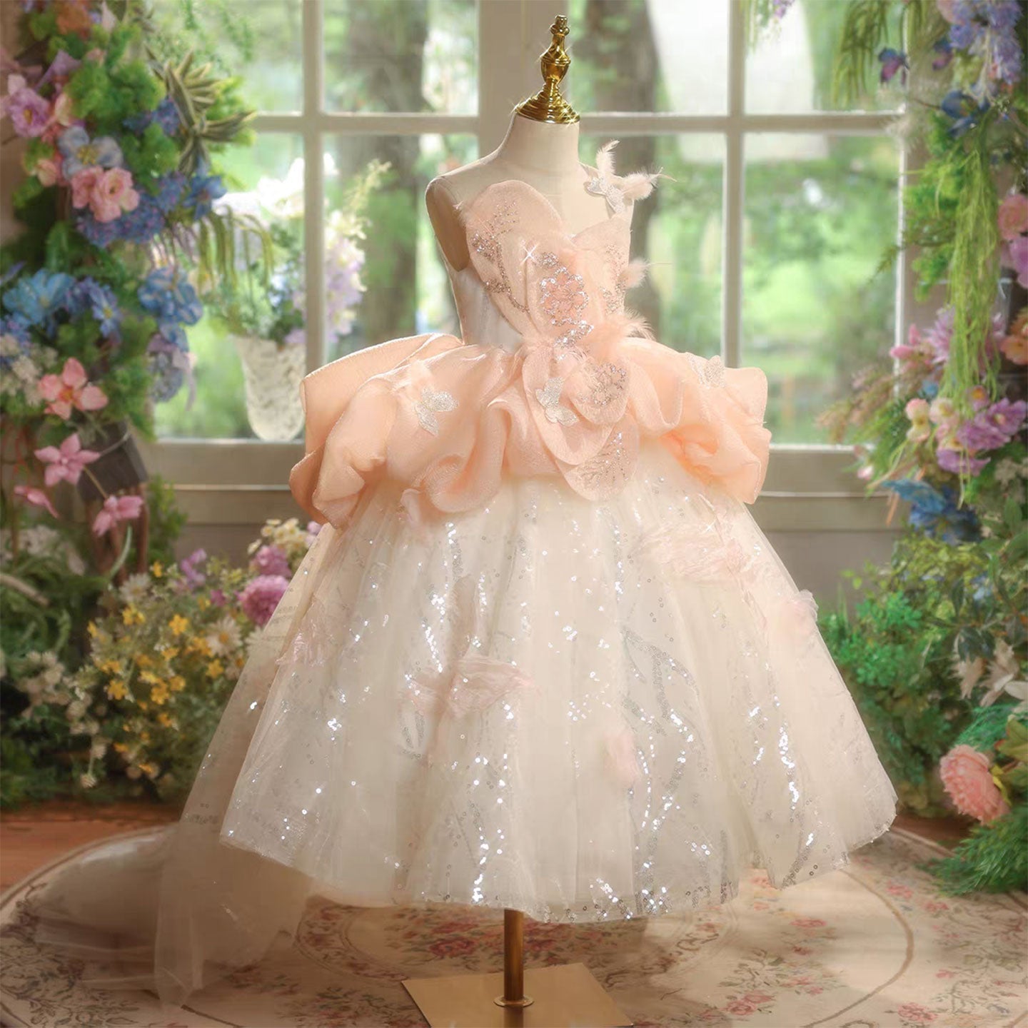 Charming Pink Girl Dress for Princess Birthday Pageant D326