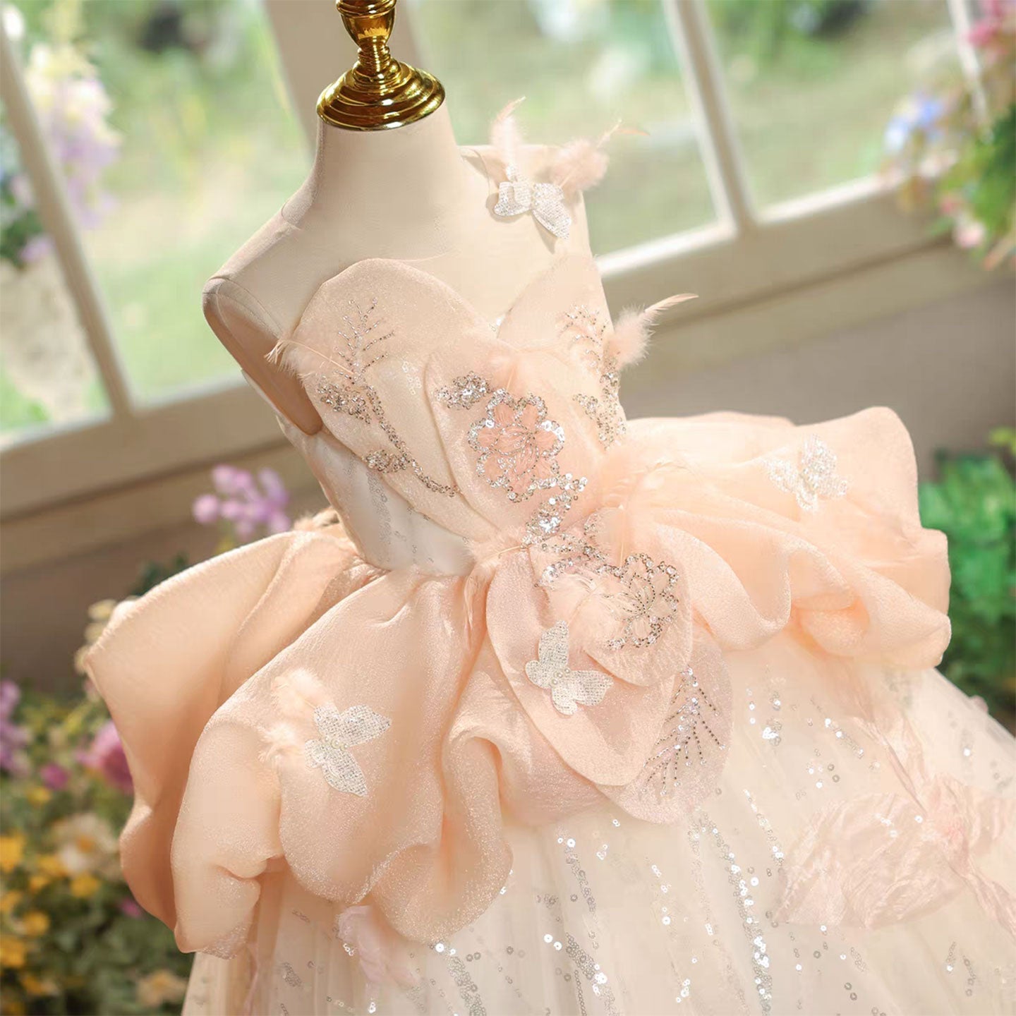 Charming Pink Girl Dress for Princess Birthday Pageant D326