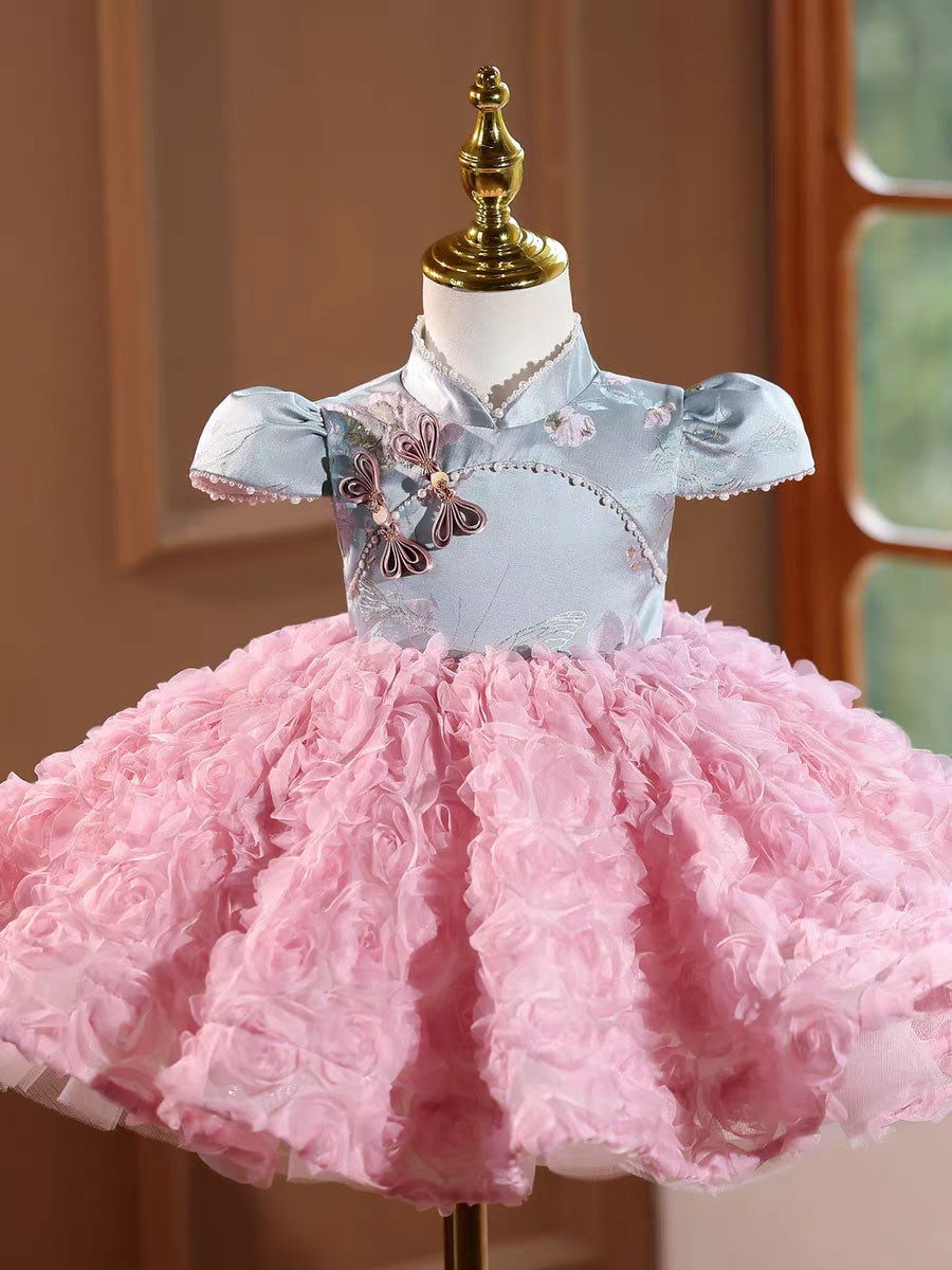 Pink Chinese Style Flower Girl Dress for Birthday Party D152
