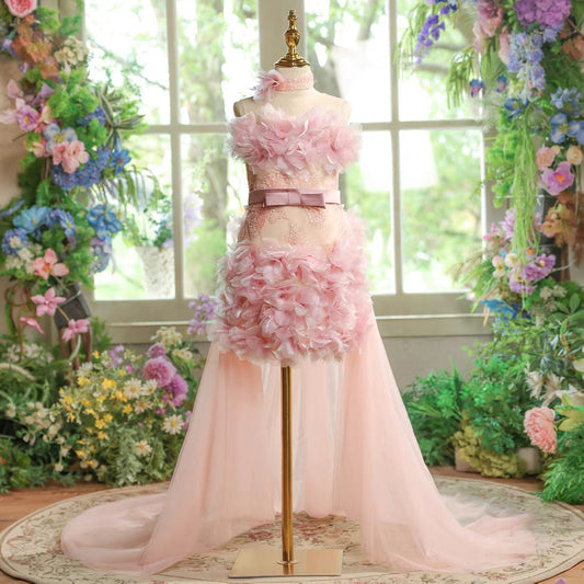 Elegant Pink Princess Flower Girl Dress for Pageant and Party D157