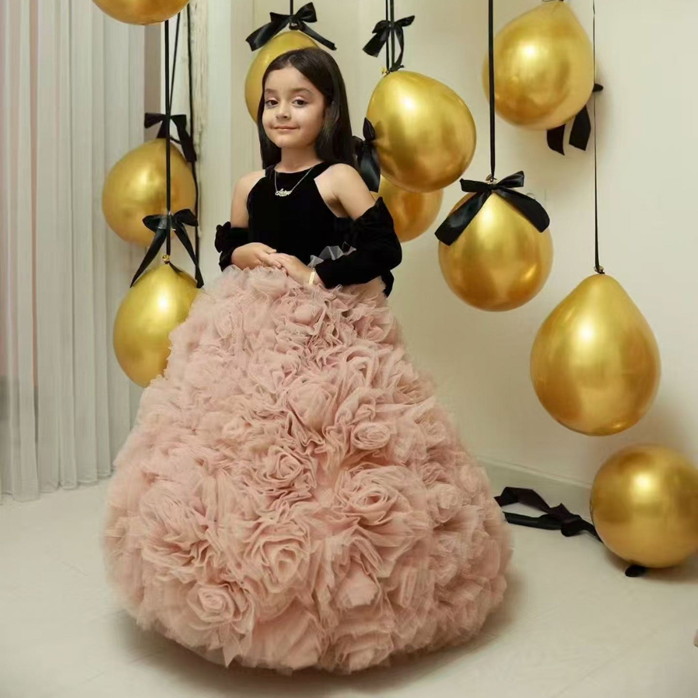 Pink Flower Girl Dress for Birthday Wedding Party Photoshoot J583