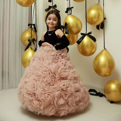 Pink Flower Girl Dress for Birthday Wedding Party Photoshoot J583