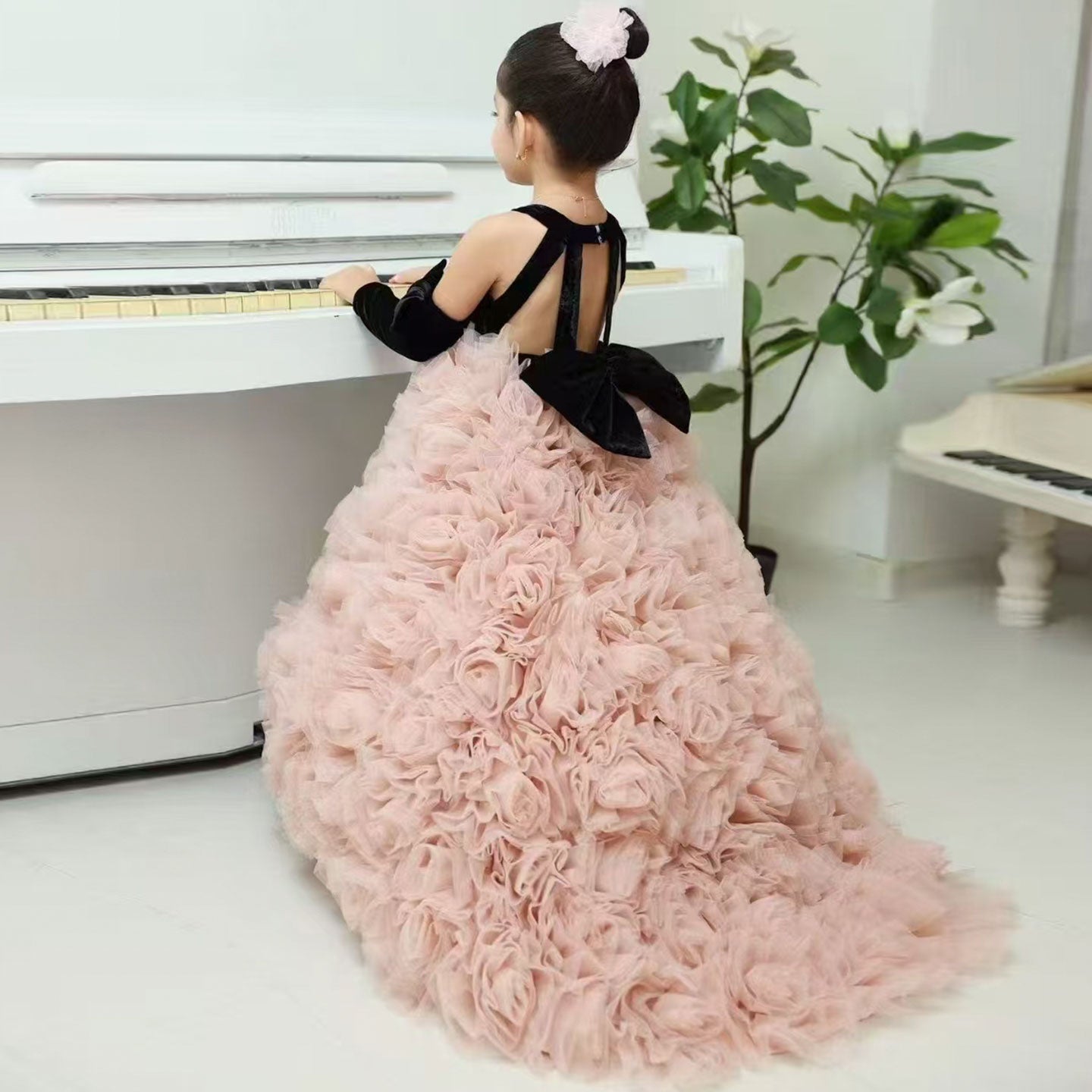 Pink Flower Girl Dress for Birthday Wedding Party Photoshoot J583