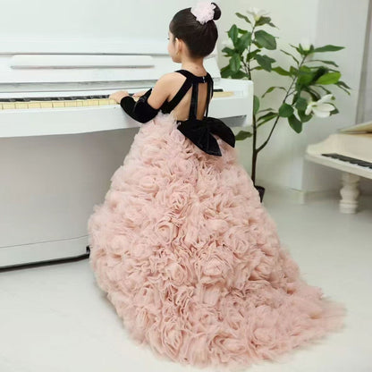 Pink Flower Girl Dress for Birthday Wedding Party Photoshoot J583