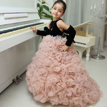 Pink Flower Girl Dress for Birthday Wedding Party Photoshoot J583