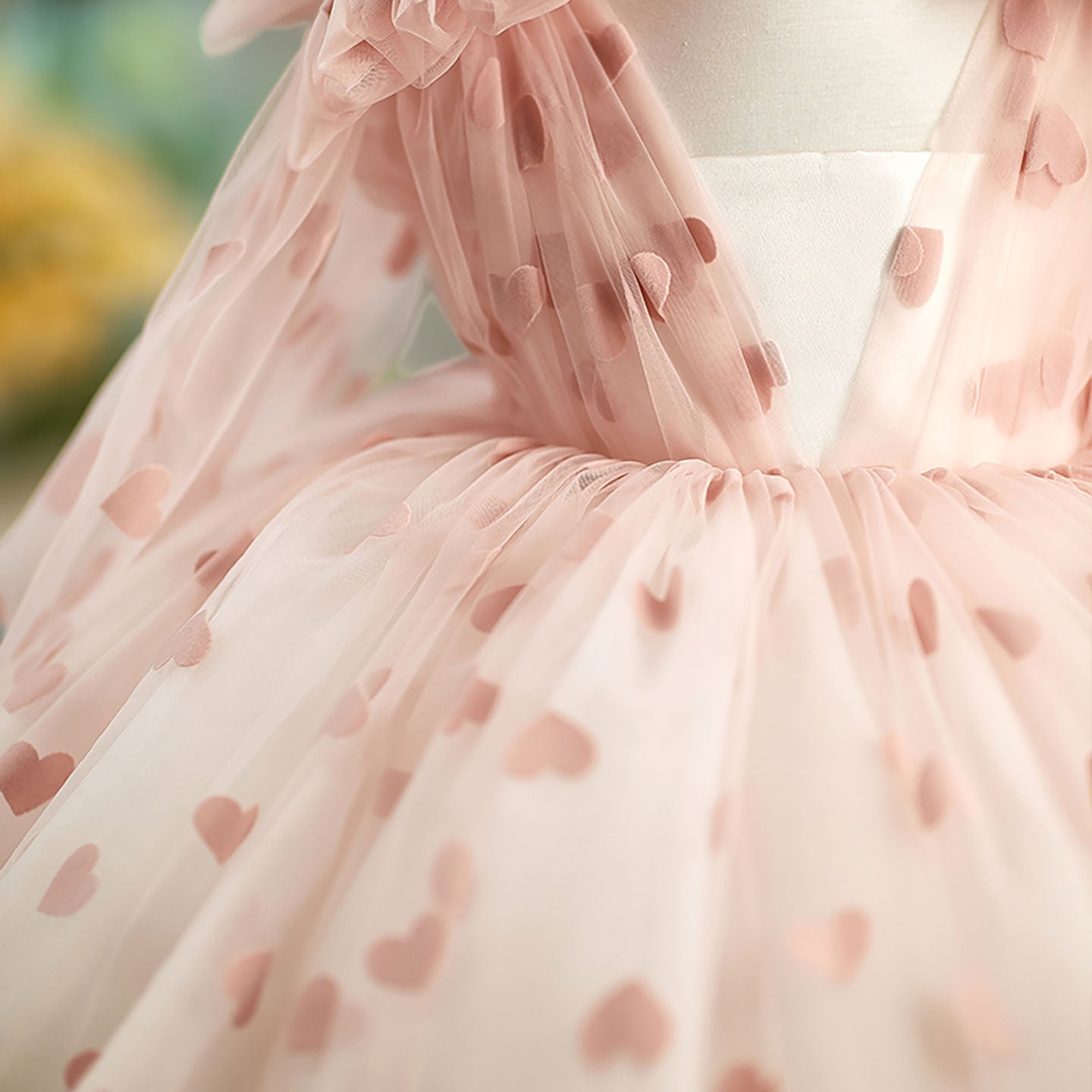 V-Neck Long Sleeve Tulle Flower Girl Dress with Bow D059