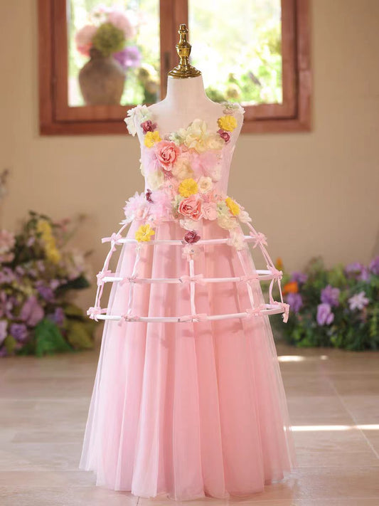 Elegant Pink Tulle Flower Girl Dress for Wedding Birthday J586