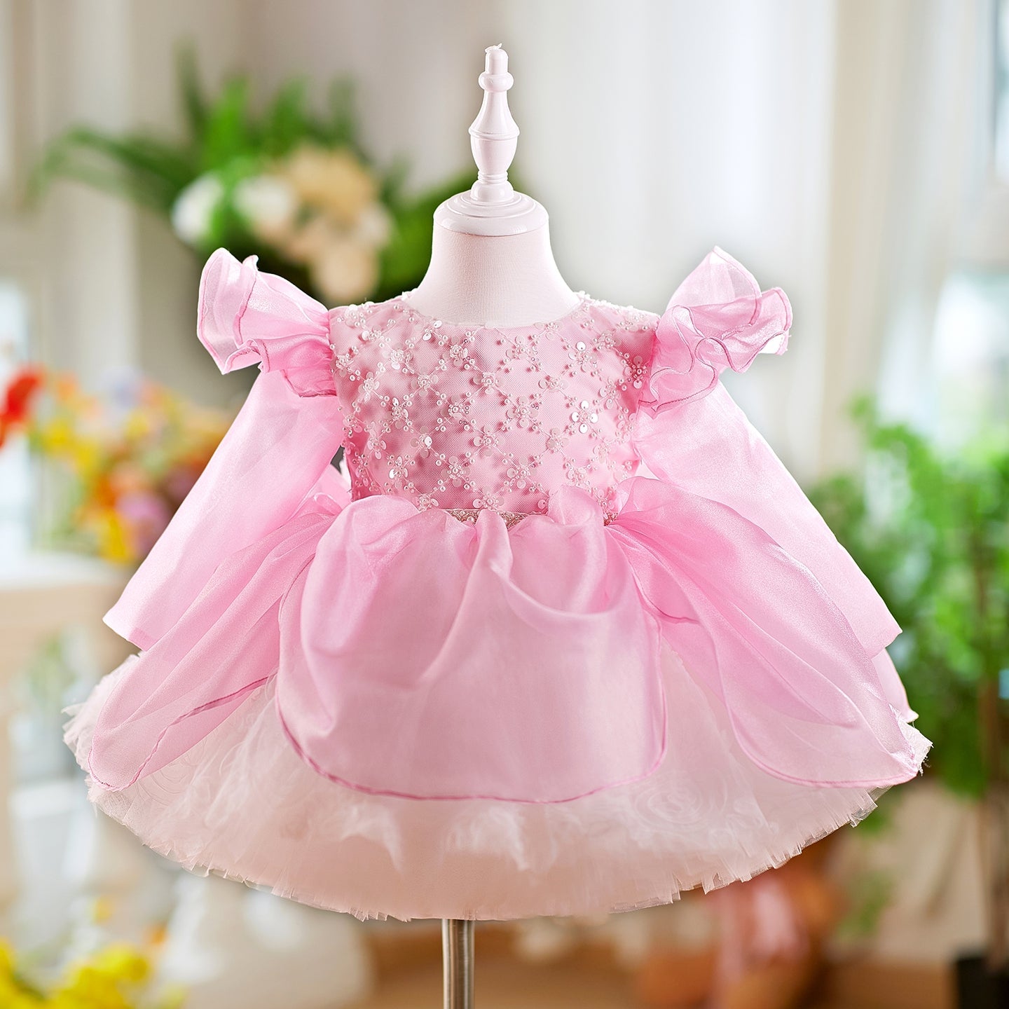 O-Neck Sequin Knee-Length Party Princess Girl Dress J561