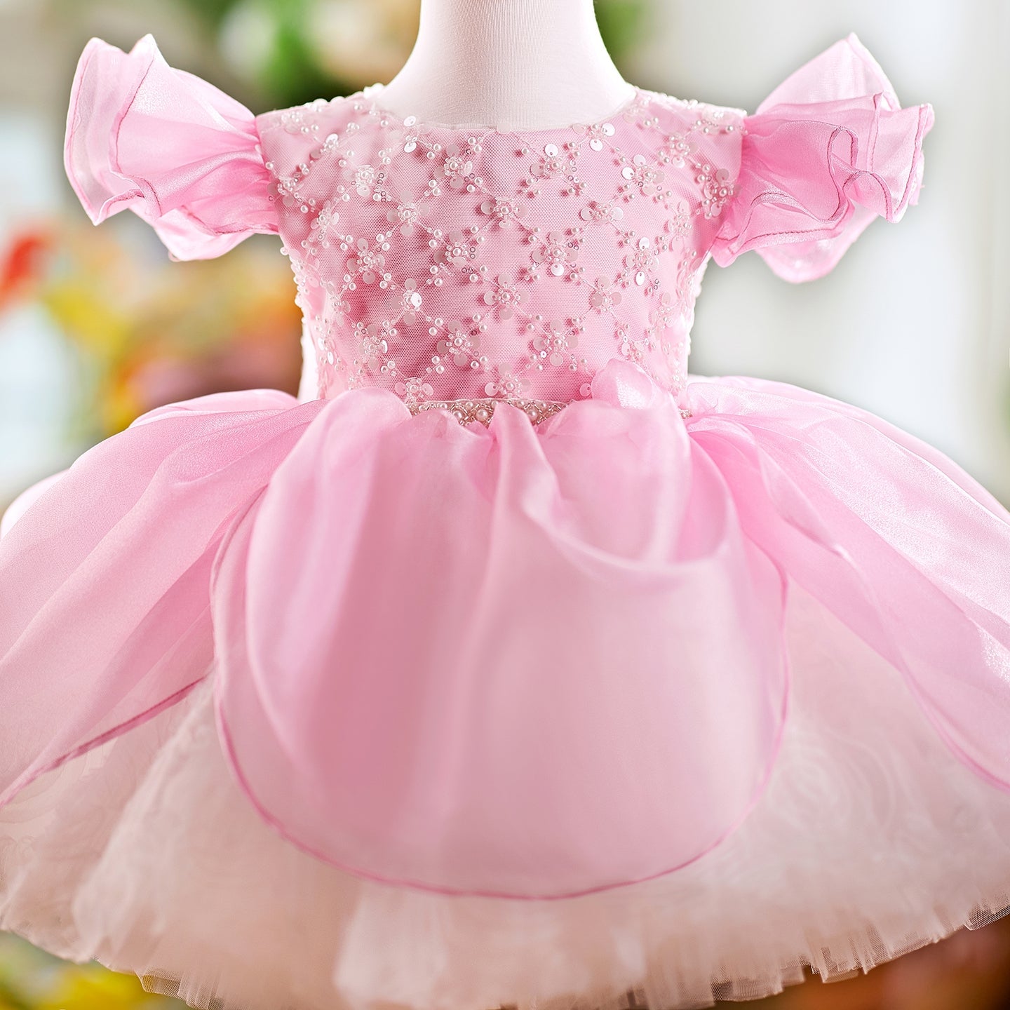 O-Neck Sequin Knee-Length Party Princess Girl Dress J561