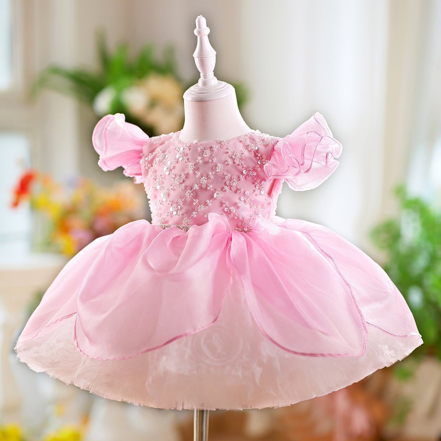 O-Neck Sequin Knee-Length Party Princess Girl Dress J561