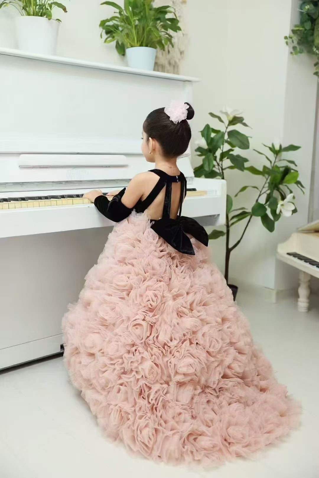 Pink Flower Girl Dress for Birthday Wedding Party Photoshoot J583