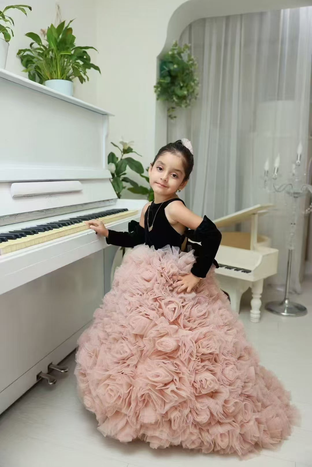 Pink Flower Girl Dress for Birthday Wedding Party Photoshoot J583