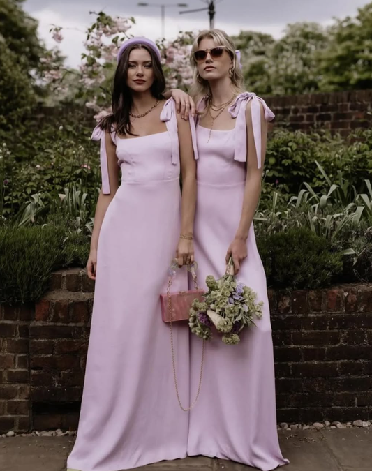 Gentle A Line Straps Pink Satin Long Bridesmaid Dress Evening Dress with Bow SH3273