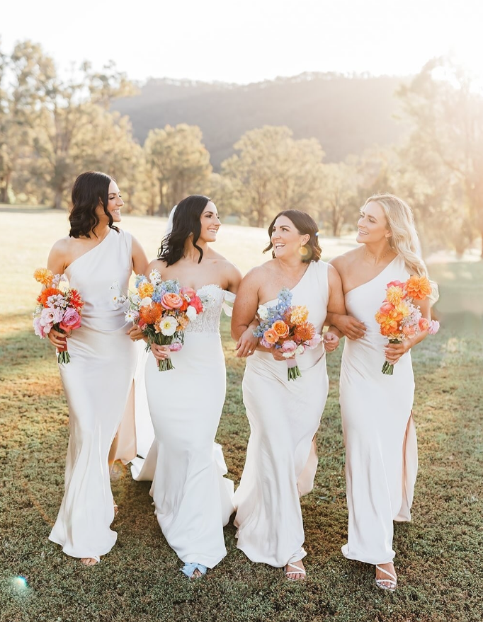 Pretty Sheath One Shoulder Ivory Satin Bridesmaid Dress Evening Dress with Slit SH3205