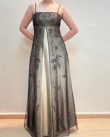 Brown Elegant Fashion Exquisite Spaghetti Strap Long Tulle Ball Gown Evening Dress Party Dress Prom Dress gh3590